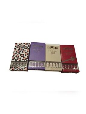 Red Aspen Nail Dashes: Red, French Tip, Purple, And Leopard Print - Set Of Four